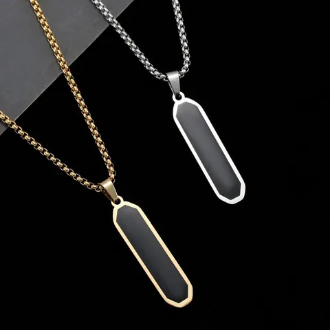 Minimalistisch Edelstahl Geometrisch Balken Anhänger Halskette Für Herren Damen Schwarz Emaille Inlay Industrie Schmuck