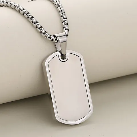 Stainless Steel Military Dog Tag Pendant Necklace For Men Women Minimalist Brushed Metal Two Tone Box Chain Neck Jewelry