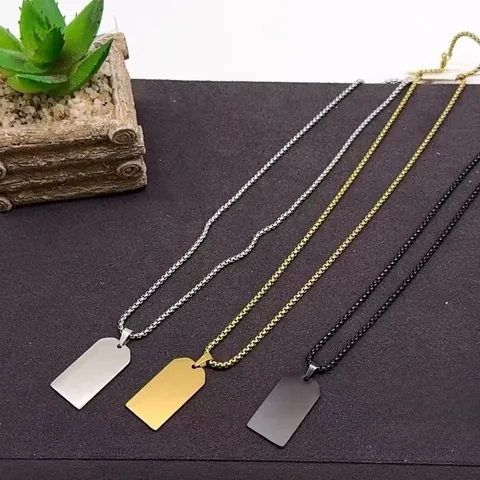 Roestvrijstalen Blanco Dog Tag Hanger Ketting Voor Heren Vrouwen Box Ketting Geometrische Militaire Stijl Sieraden Goud Zilver Zwart