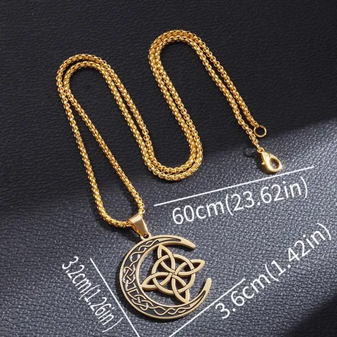 Edelstahl Keltischer Knoten Mond Anhänger Halskette Retro Gothik Hexe Knoten Halbmond Schmuck Für Herren Damen Hohl Halsketten