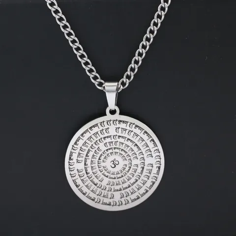 Vintage Stainless Steel Religious Om Symbol Pendant Necklace With Sanskrit Mantra Engraved Round Disc Yoga Jewelry For Men Women