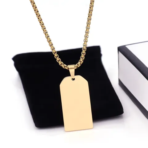 Roestvrijstalen Blanco Dog Tag Hanger Ketting Voor Heren Vrouwen Box Ketting Geometrische Militaire Stijl Sieraden Goud Zilver Zwart