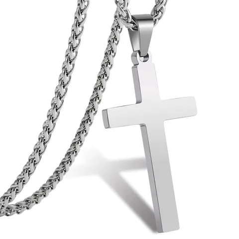 Stainless Steel Cross Pendant Necklace For Men Women Hip Hop Spiga Chain Jewelry Accessory Gift Polished Electroplated Finish