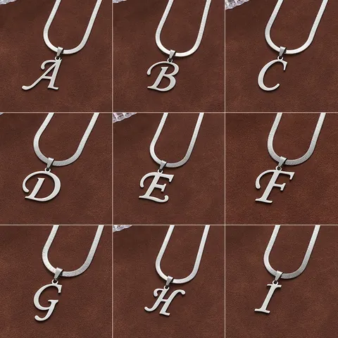 Collier Pendentif Initiale Alphabet en Acier Inoxydable pour Femmes Hommes Plaqué Or Argent Chaîne à Chevrons Bijoux