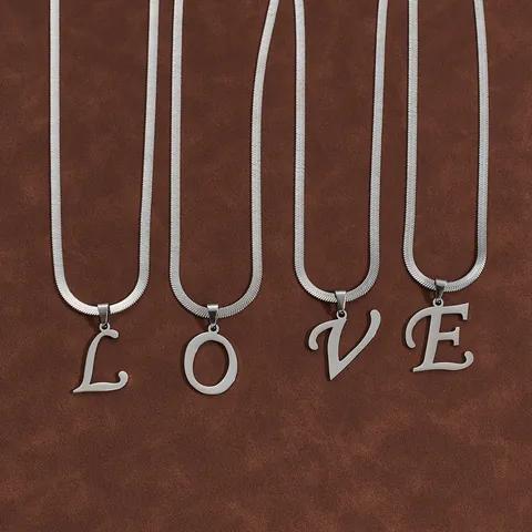 Collier Pendentif Initiale Alphabet en Acier Inoxydable pour Femmes Hommes Plaqué Or Argent Chaîne à Chevrons Bijoux