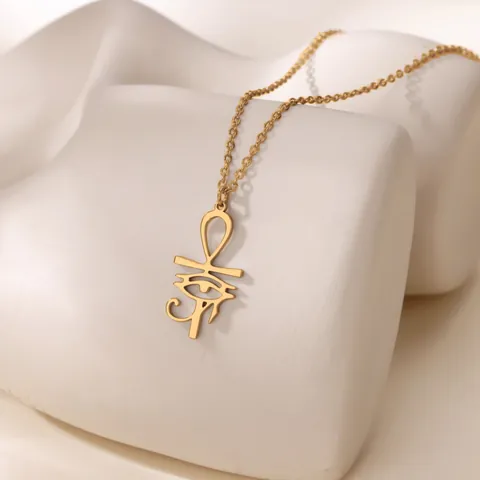 Stainless Steel Ankh Cross Eye Of Horus Pendant Necklace Vintage Egyptian Amulet Jewelry For Women Men Unisex Accessories