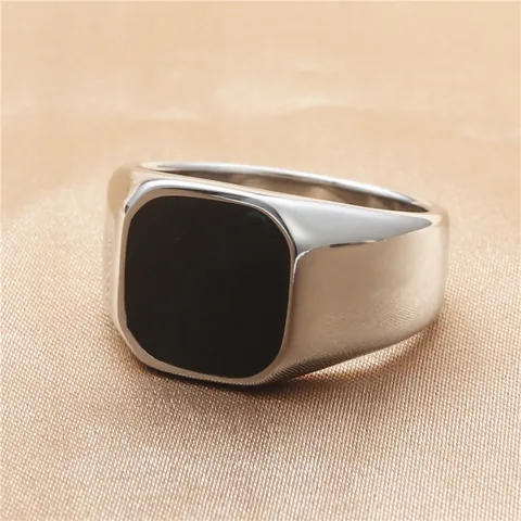 Anillo de Sello Cuadrado de Acero Inoxidable 316 Vintage Punk Para Hombre Mujer Concha Esmalte Incrustado Joyería Geométrica