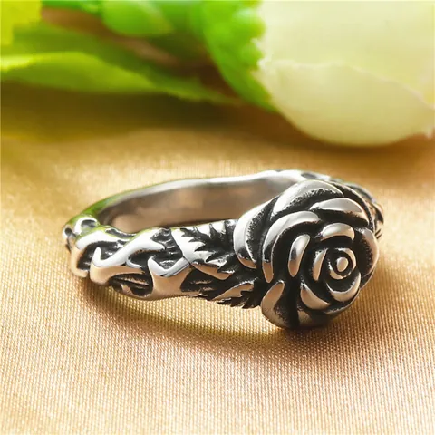 Vintage Stainless Steel Rose Flower Ring For Women Retro Antique Gold Silver Plated Punk Gothic Thorns Finger Ring Jewelry