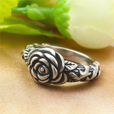 Vintage Stainless Steel Rose Flower Ring For Women Retro Antique Gold Silver Plated Punk Gothic Thorns Finger Ring Jewelry