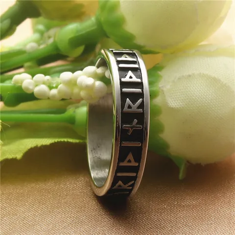 Vintage Viking Rune Ring For Men Women 316 Stainless Steel Nordic Runes Lettering Band Ring Retro Punk Finger Jewelry Gift