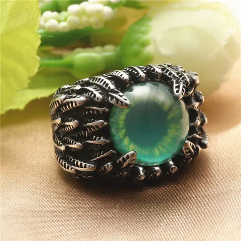 Anello in Acciaio Inossidabile Malocchio per Uomo Gothic Punk Retro Motivo Piuma Rosso Blu Occhio del Diavolo Gioielli