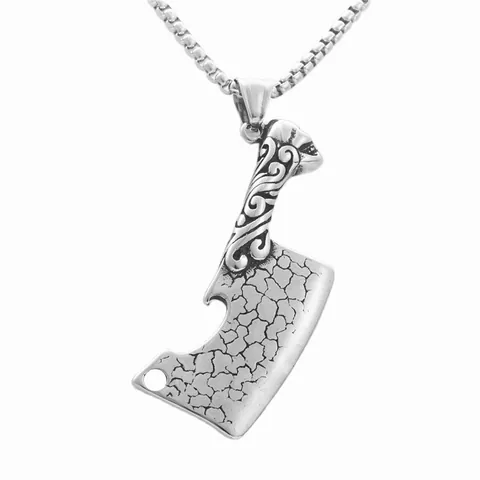 Collier Pendentif Couperet Gothique Punk en Acier Inoxydable pour Hommes Design Crâne Texture Craquelée Bijoux Hip Hop Cadeau Unique