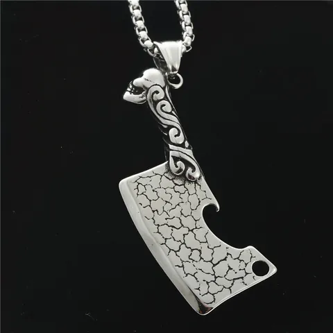 Collier Pendentif Couperet Gothique Punk en Acier Inoxydable pour Hommes Design Crâne Texture Craquelée Bijoux Hip Hop Cadeau Unique