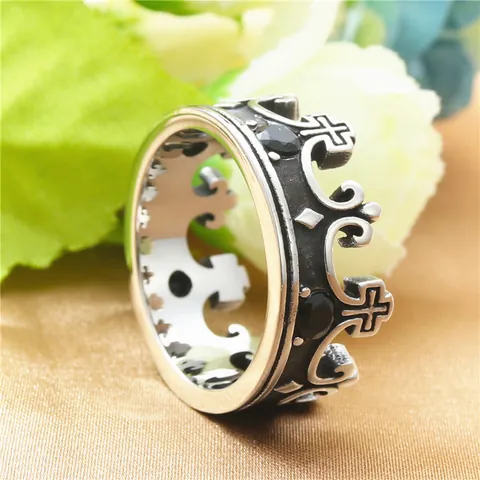 Anillo de Corona Vintage Acero de Titanio Patrón de Cruz Gótica Anillo de Acero Inoxidable 316 Con Zirconia Para Hombre Joyería de Moda Punk
