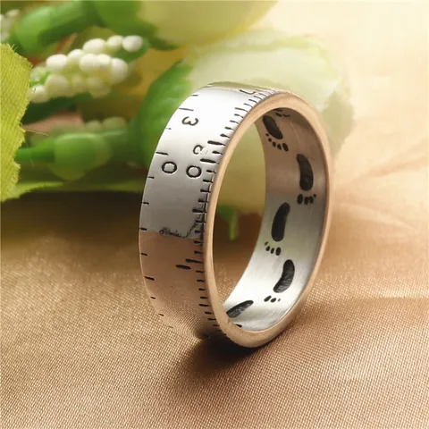 Vintage Stainless Steel Ruler Number Ring For Men Women Creative Footprint Pattern Punk Band Ring Unique Jewelry Gift