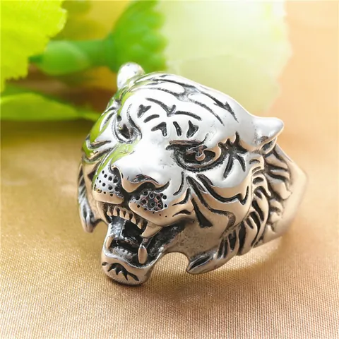 Vintage 316 Stainless Steel Roaring Tiger Head Ring For Men Punk Biker Animal Jewelry Retro Gold Silver Black Titanium Steel Finger Ring