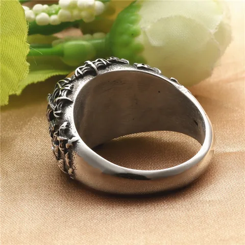 Vintage Stainless Steel Bat Ring For Men Punk Gothic Jewelry With Tiger Eye Black Onyx Stone Retro Distressed Biker Finger Ring