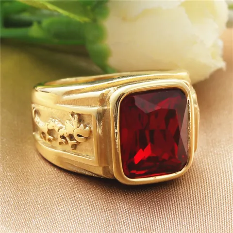Vintage Men Punk Stainless Steel Ring Square Zirconia Gemstone Dragon Engraved Signet Ring Hip Hop Jewelry