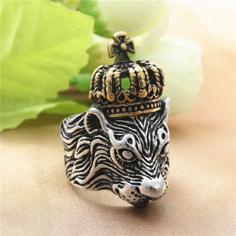 Vintage Stainless Steel Lion Head Crown Ring For Men Punk Gothic Cross Biker Ring Gold Silver Retro Jewelry Accessories Gift