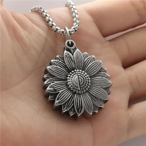 Collier Pendentif Médaillon Tournesol en Acier Inoxydable Vintage Avec Gravure You Are My Sunshine Bijoux Floraux Femmes
