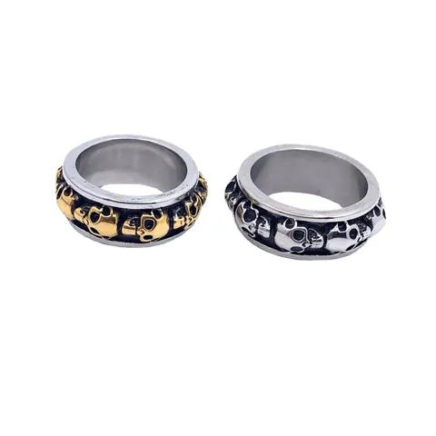 Anillo de Calavera de Acero Inoxidable Gótico para Hombre Vintage Punk Rock Biker Band Ring Joyería Hip Hop Plata Oro Bicolor Esqueleto Anillo