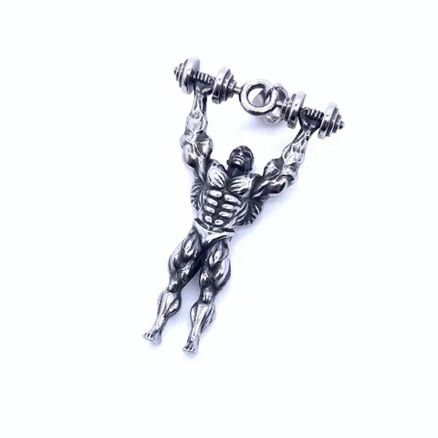 Vintage Stainless Steel Muscle Man Barbell Pendant Necklace For Men Fitness Gym Weightlifter Retro Male Jewelry Gift