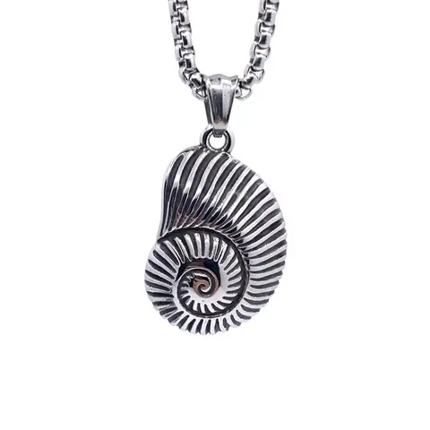 Vintage Stainless Steel Nautilus Snail Pendant Necklace For Men Punk Fossil Spiral Shell Jewelry With Box Chain Gift