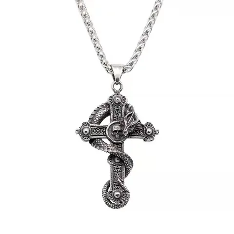 Collar de Colgante de Cruz de Dragón de Acero Inoxidable Punk Vintage Para Hombres Mujeres Joyería Gótica