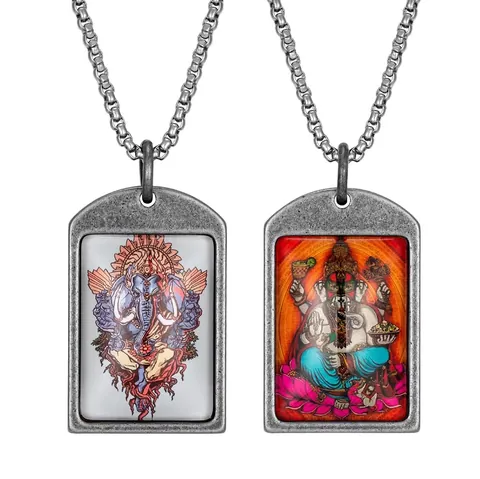 Collar con Colgante Thangka de Ganesha de Acero Inoxidable Vintage Joyas Religiosas Étnicas Retro para Hombres Mujeres