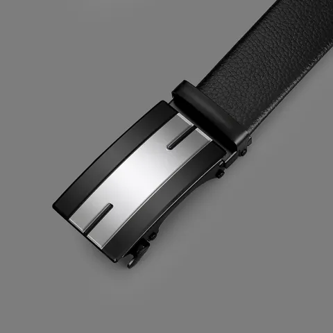 Ceinture Homme en Cuir PU Business Avec Boucle Automatique en Alliage Minimaliste Polyvalente Motif Litchi Pour Bureau Quotidien