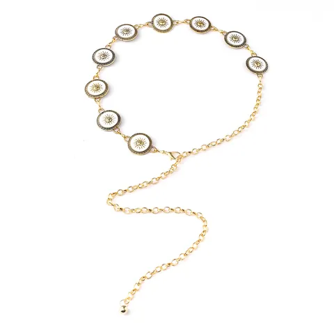 Catenina da Vita Vintage Boho in Lega Placcata Oro Con Pendenti a Forma di Sole in Smalto Bianco Gioielli Regolabili per Donna