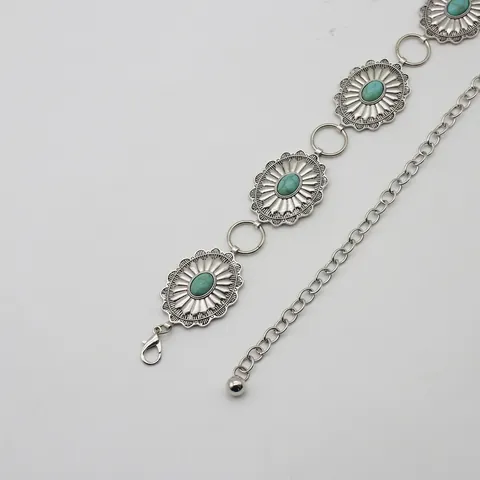Cintura a Catena in Metallo Argentato Vintage Bohemian per Donna Turchese Intarsiato Raggio di Sole Catena da Vita Regolabile