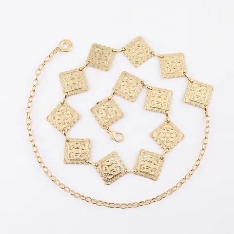 Catena da Vita in Metallo in Lega Dorata Vintage da Donna Elegante Cintura da Ventre Regolabile con Motivo Quadrato Cavo Gioielli
