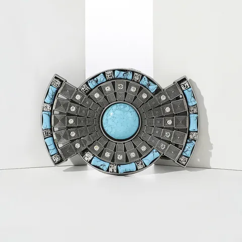 Vintage Western Cowboy Belt Buckle Zinc Alloy Turquoise Rhinestone Inlaid Bohemian Style Floral Animal Embossed Belt Accessory For Men Women