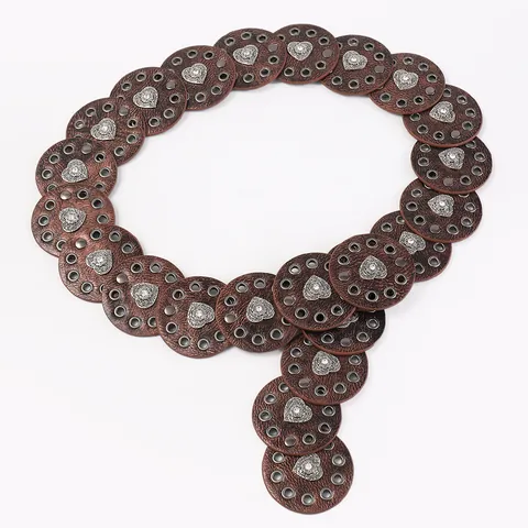 Cintura Cowboy Occidentale da Donna in Pelle PU con Patch Rotonde e Cuore in Metallo Punk Bohemian per Jeans