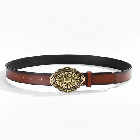 Women Vintage Western PU Leather Belt With Heart Cross Alloy Buckle Bohemian Style Fashion Waist Belt For Jeans Casual