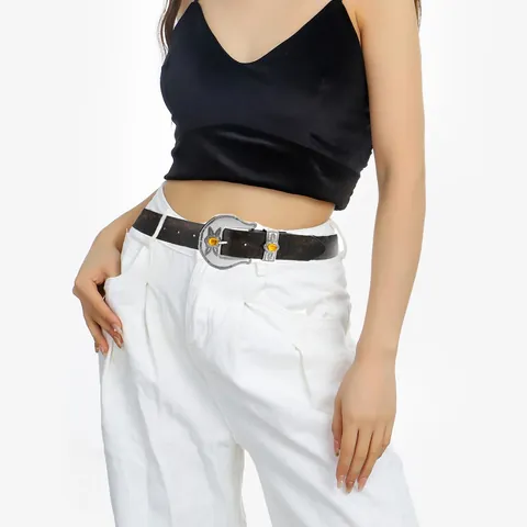Γυναικεία Ζώνη Vintage Western από Δέρμα PU Με Χαραγμένη Αγκράφα από Κράμα Διακόσμηση Στρας Μοντέρνα Διακοσμητική Ζώνη