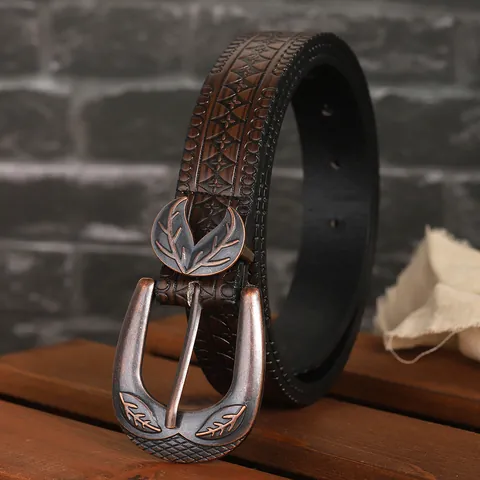 Ceinture Femme Vintage Bohème en Cuir PU Gaufré Avec Boucle Alliage Incrustée Turquoise Style Ethnique Western Cowboy Décorative