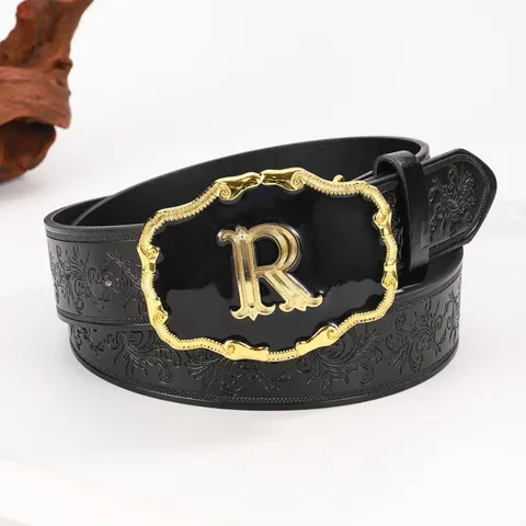 Vintage Western PU-Leder Gürtel Geprägtes Blumenrankenmuster Legierung Große Schnalle Strass Perle Dekor Lässiger Taillengürtel