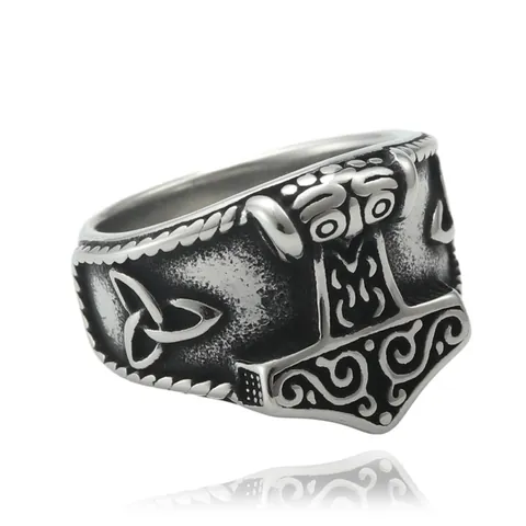 Σκανδιναβικό Δαχτυλίδι Viking Mjolnir Thor's Hammer Ανοξείδωτο Ατσάλι 316 Κελτικός Κόμπος Βίντατζ Πανκ Ανδρικό Φαρδύ Δαχτυλίδι Κοσμήματα Μόδας Δώρο