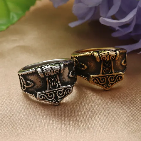 Σκανδιναβικό Δαχτυλίδι Viking Mjolnir Thor's Hammer Ανοξείδωτο Ατσάλι 316 Κελτικός Κόμπος Βίντατζ Πανκ Ανδρικό Φαρδύ Δαχτυλίδι Κοσμήματα Μόδας Δώρο