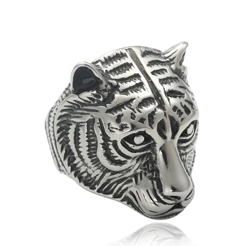 Bague Tête de Tigre Rétro en Acier Inoxydable 316 pour Hommes Punk Totem Animal Biker Band Ring Or Argent Bijoux Masculins