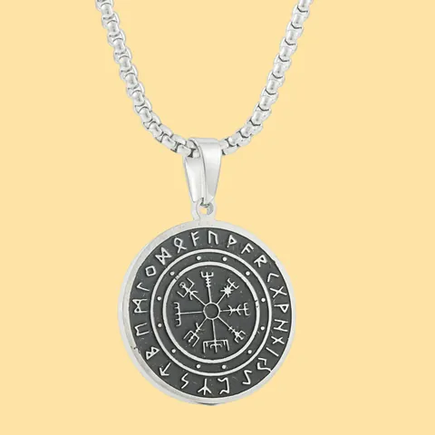 Collana con Pendente Bussola Vichinga in Acciaio Inossidabile Vegvisir Rune Medaglione Moneta Rotonda per Uomo Donna Gioielli Punk Vintage