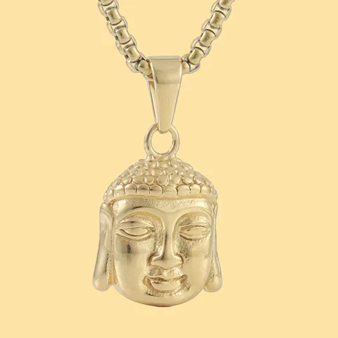 Retro Stainless Steel Buddha Head Pendant Necklace For Men Women Punk Religious Jewelry Polished Box Chain Buddha Charm Necklace