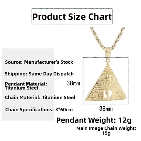 Ancient Egyptian Pharaoh Pyramid Pendant Necklace Vintage Punk Stainless Steel Gold Plated Sphinx Hip Hop Jewelry For Men Women