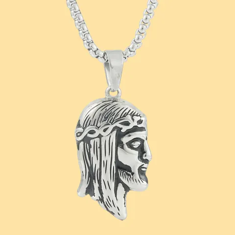 Vintage Jesus Christ Head Pendant Necklace Titanium Steel Religious Punk Box Chain For Men Women Hip Hop Jewelry Gift
