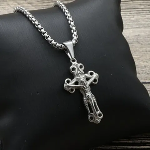 Collana con Pendente a Croce Crocifisso di Gesù in Acciaio Inossidabile Vintage per Uomo Gioielli Religiosi Punk