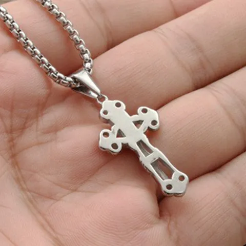 Collana con Pendente a Croce Crocifisso di Gesù in Acciaio Inossidabile Vintage per Uomo Gioielli Religiosi Punk