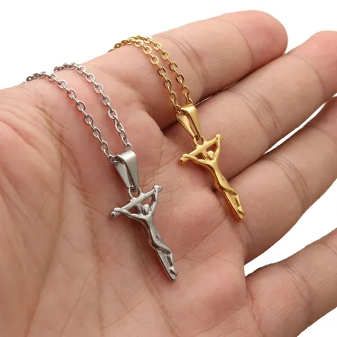 Collana con Pendente a Croce di Gesù in Acciaio Inossidabile Punk Retro per Uomo Donna Gioielli Religiosi Gotici a Forma di Crocifisso