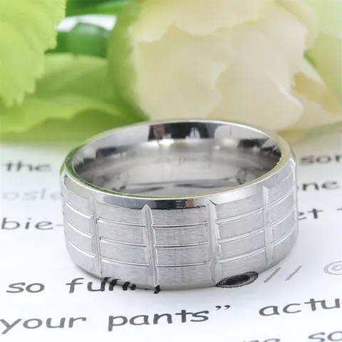 Herren Vintage Punk Edelstahl Bandring Minimalistisch Gebürstet Rechteckig Gittermuster Ring Gold Silber Schwarz Schmuck